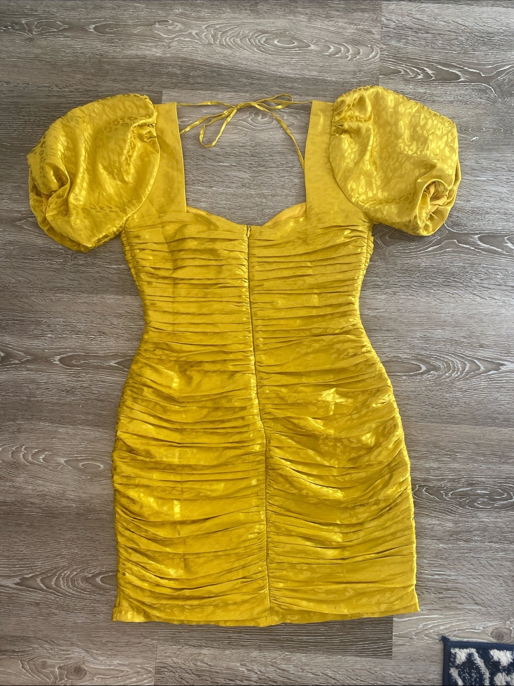 Adelyn Rae Yellow Ruched Puff-Sleeve Mini Dress - Picture 3 of 3